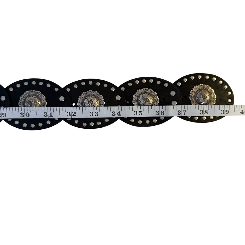 Fossil Leather Studded Western Concho Belt Black Buckle Wide Boho Flower Large - Picture 8 of 11